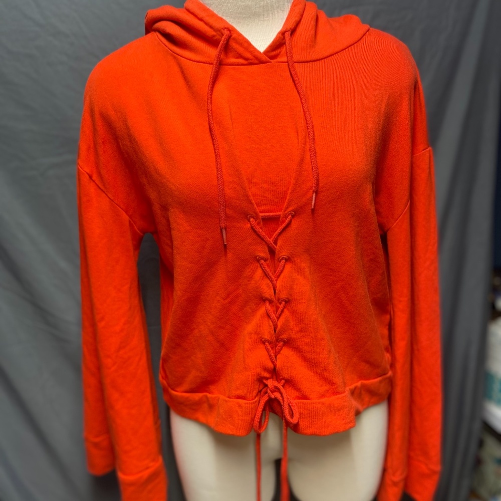 RCG 2017 Orange Crop Bell Sleeve Laced Up Front Top